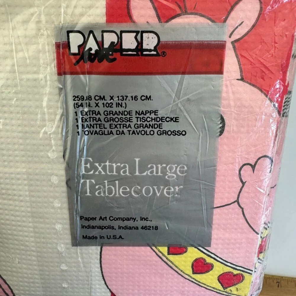 Vtg Paper Art Valentines Day‎ Hearts Hippo Paper Tablecloth Disposable 54x102 in